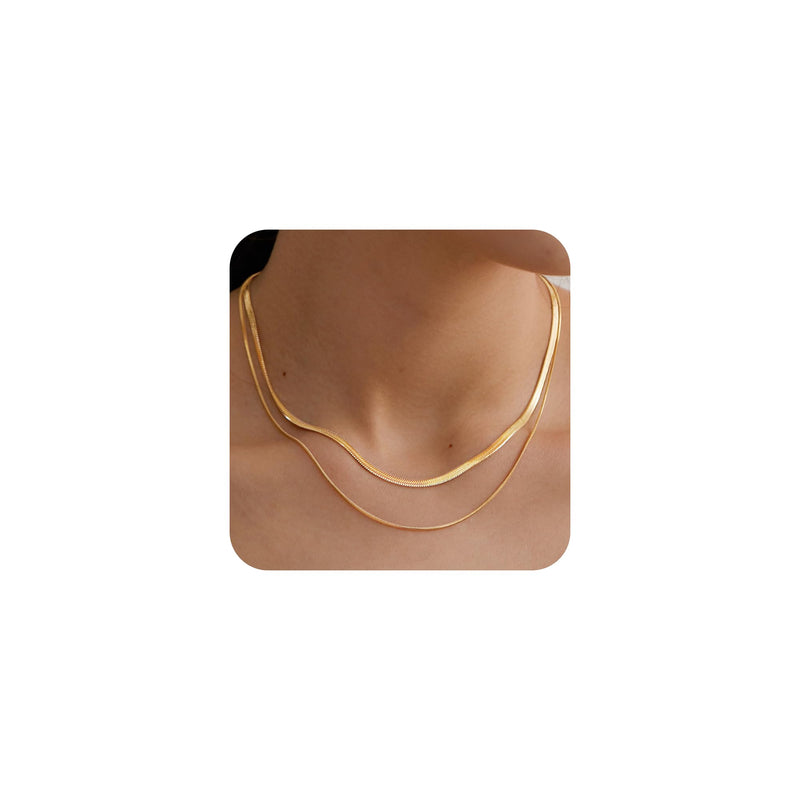 Risamil Gold Necklace for Women, 14K Gold Plated/Silver Layered Necklaces for Women, Dainty Gold Necklace Set Chain Choker Necklace Gold Jewelry Gift for Women and Girls Layered Gold Necklaces(Herringbone/Chain) - BeesActive Australia