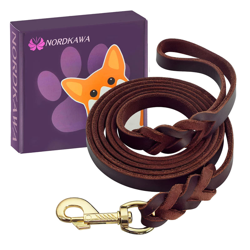 Leather Dog Leash, 5ft/6ft/8ft Braided Leather Leash for Dogs, Heavy Duty Dog Leashes with Rotating Clasp, Soft and Durable Leather Dog Training Leash for Large Medium Small Dogs (Brown, 6Ft x 1/2") 6Ft x 1/2" Brown - BeesActive Australia