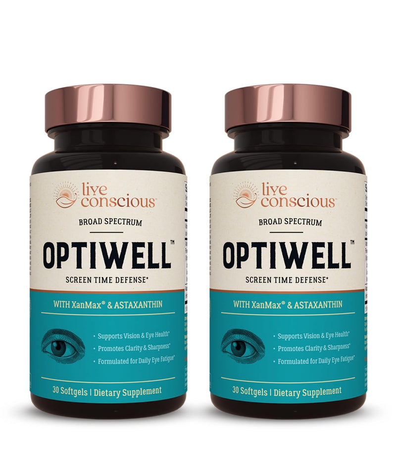 Live Conscious Eye Vitamins Select AREDS 2 Ingredients with Vitamin E, Lutein, and Astaxanthin - OptiWell Eye Health Supplement and Blue Light Support (2 Pack) 30 Count (Pack of 2)