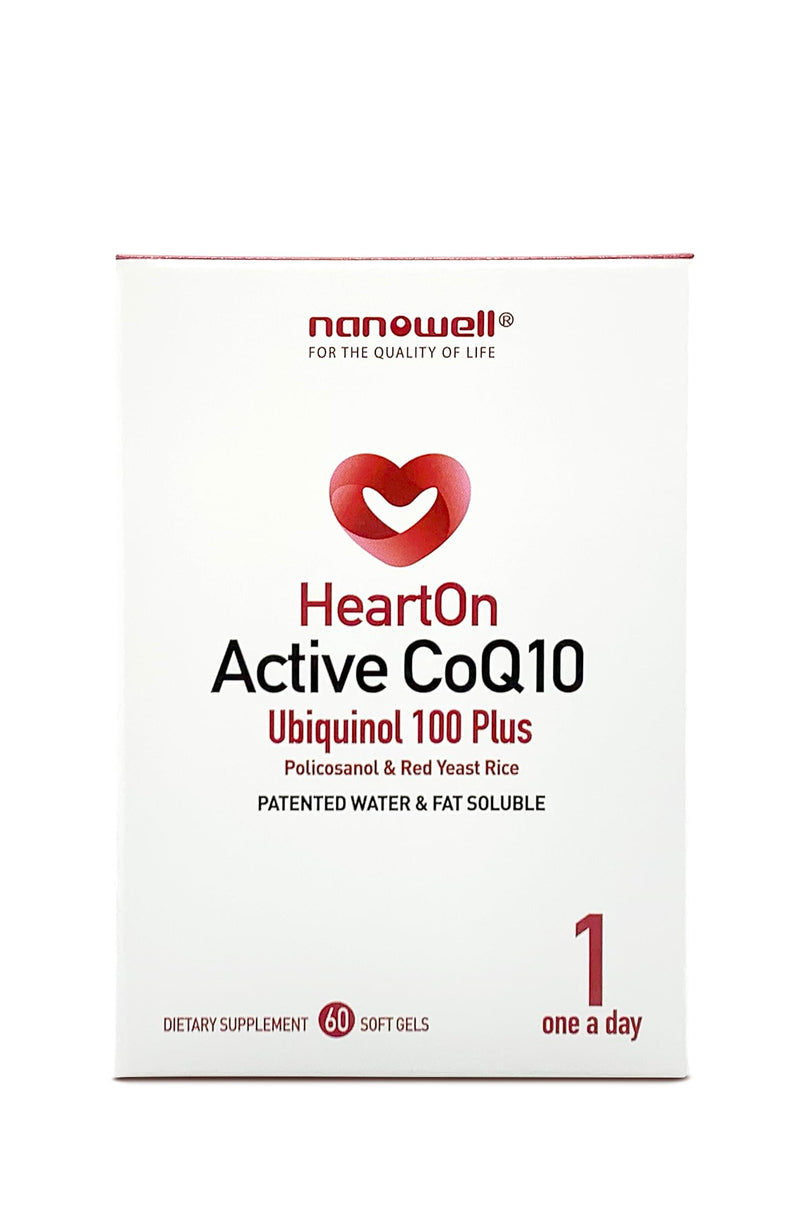 NANOWELL HeartOn Active CoQ10 Kaneka Ubiquinol 100 Plus Heart Health Supplement - 60 Softgels X 1 Box for 2 Months (60 Count) 60 Count (Pack of 1)