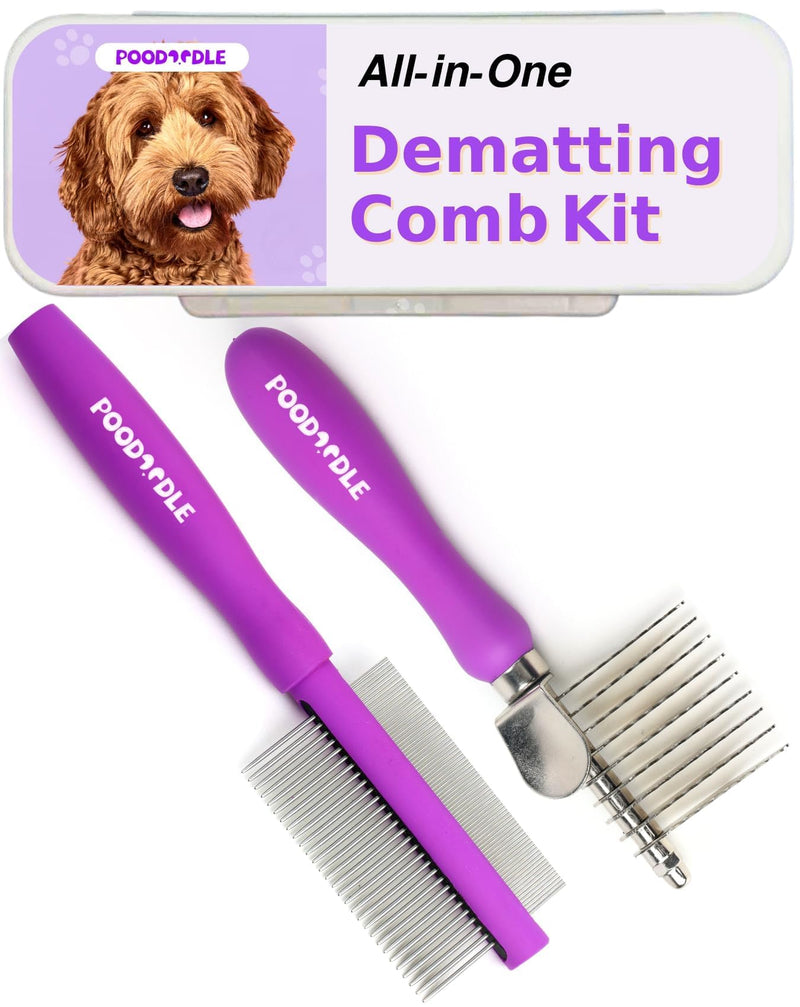 Pain-Free Dematting Comb Kit for Dogs & Cats, Dematting Rake & Detangling Dual-Side Comb Set, Dematting Brush for Dogs & Cats, Pet Grooming Tools Kit for Poodle Doodle & All Long Haired Pets - BeesActive Australia