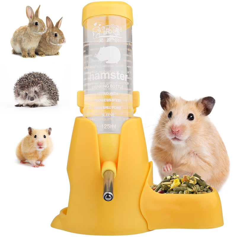 Hamster Water Bottle, [4.2oz/125ml] Diyife Guinea Pig Water Bottle No Drip, 3 in 1 Small Animal Auto Dispenser with Food Container Base for Hamster Bunny Chinchilla Squirrel, Small Pets, Yellow - BeesActive Australia