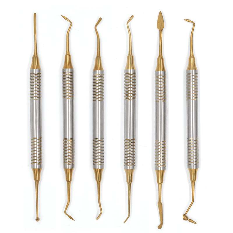 Angzhili 6 Pcs/Kit Dental Composite Resin Filled Scraper,Non Stick Dental Filling Spatula,Double headed Dental Restoration Tool (Gold) Gold - BeesActive Australia