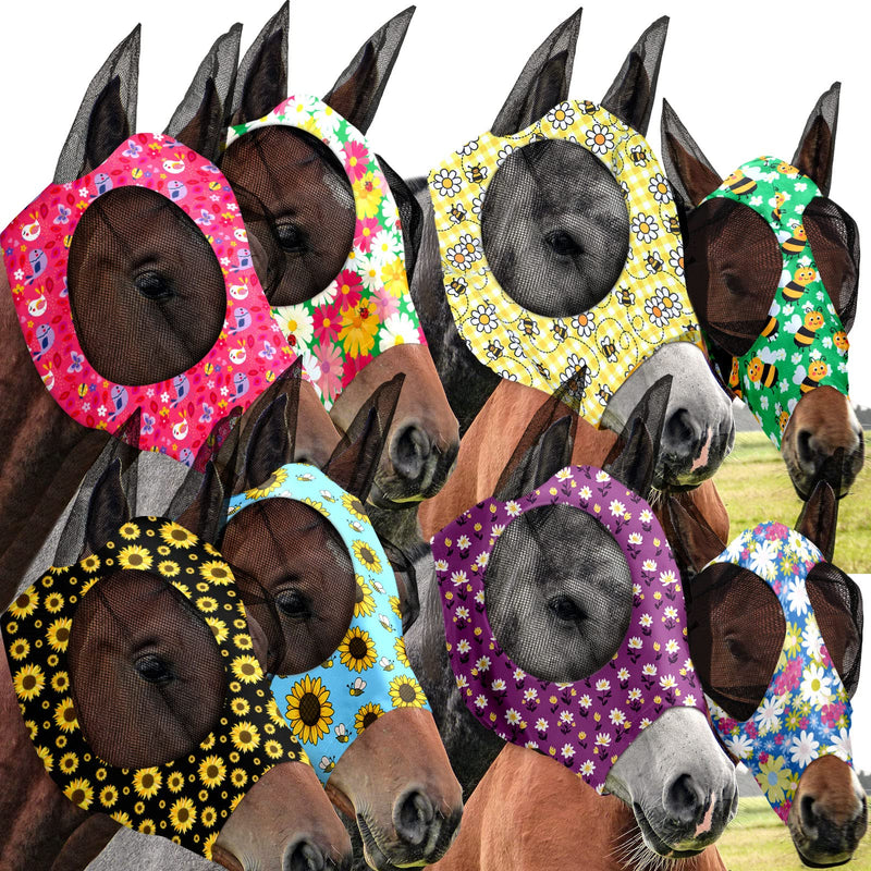 8 Pcs Horse Fly Masks for Horses Comfort Horse Fly Mask with Ears UV Protection Fly Masks Elasticity Horse Face Mask Horse Masks Covering for Horses Riding Supplies(Flower, Large) Flower - BeesActive Australia