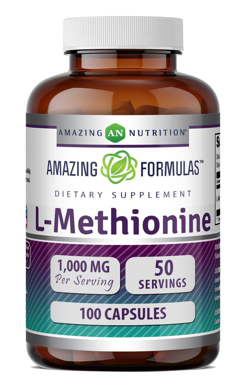 Amazing Formulas L-Methionine Supplement | 1000 Mg per Serving | 100 Capsules | Non-GMO | Gluten-Free | Made in USA 100 Count (Pack of 1)