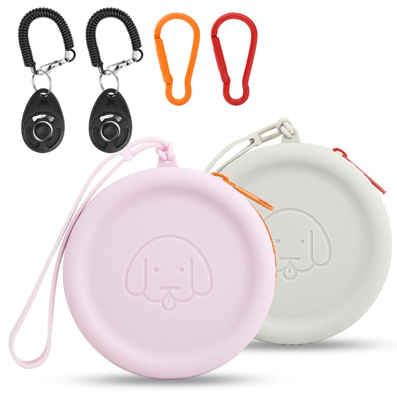 WALLFID Silicone Dog Treat Pouch Small Bag,2PCS Pet Walking Bag for Dog and Cat,Pocket Size,Easy to Clean,Odorless,Zipper Design,Moisture-Proof,Travel Walking Bag,Portable Training Bag. (Gray&Purple) Gray&Purple 2PCS - BeesActive Australia