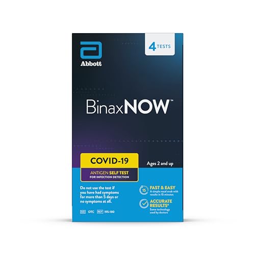 BinaxNOW COVID-19 Antigen Self Test, 1 Pack, 4 Tests Total, COVID Test With 15-Minute Results Without Sending to a Lab, Easy to Use at Home 4 Test Total