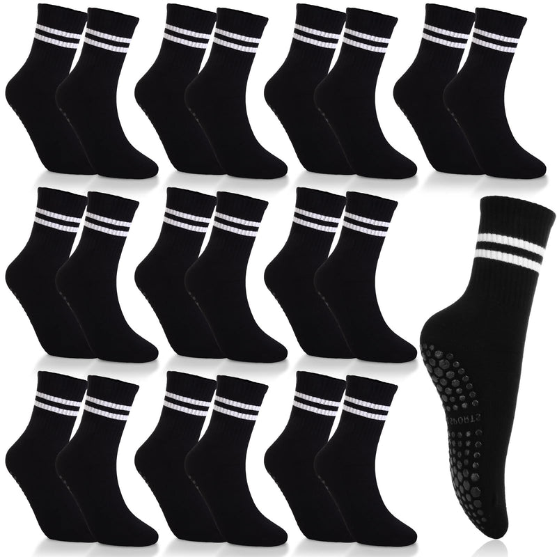 Jeyiour 10 Pcs Yoga Socks with Grips for Women Non Slip Striped Women's Long Socks for Pilates Workout Ballet Dance Black - BeesActive Australia