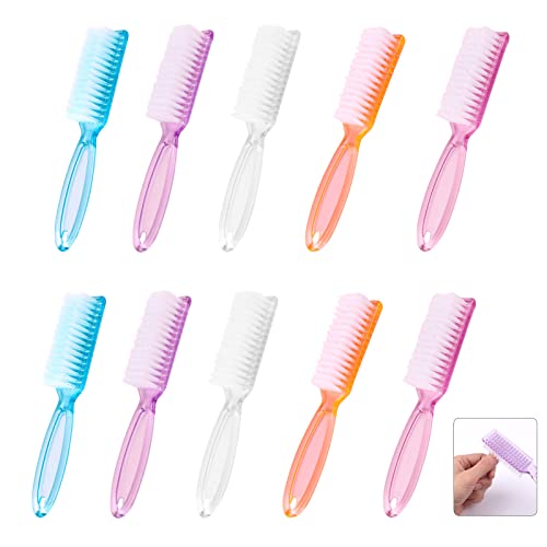 10 Pieces Handle Grip Nail Brush Fingernail Cleaner Pedicure Handle Grip Nail Brushes, Colorful Long Handle Nail Cleaning Brushes Fingernail Scrub Manicure Tool