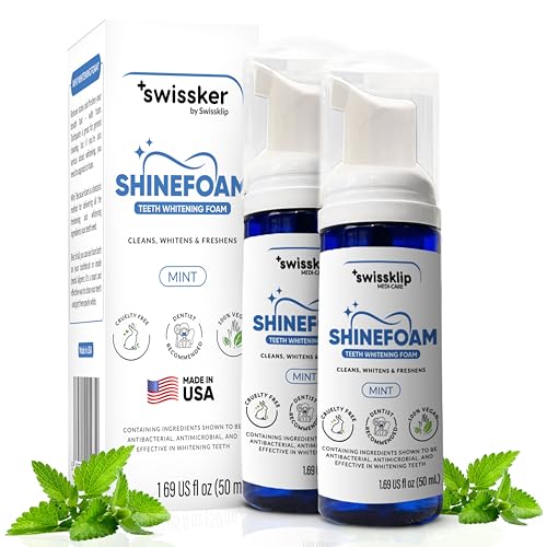 Swissker by Swissklip ShineFoam | Teeth Whitening Foam | Mint Flavor Whitening Toothpaste | Teeth Whitener I Professional Teeth Whitening Kit | 100% Vegan - Made in USA - 1.69 oz - Pack 2