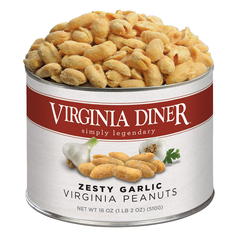 Virginia Diner - Zesty Garlic Seasoned Extra Large Virgnia Peanuts 18oz in Resealable Can for Snacking or Gifting 18 - BeesActive Australia