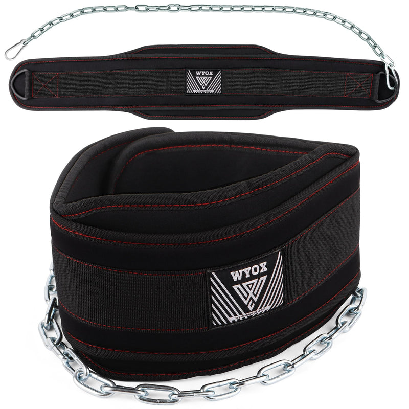 WYOX Dip Belt for Weightlifting – Weight Belt with Chain for Pullups, Gym Lifting Belt for Powerlifting, Squats, Bodybuilding, Heavy Duty Steel, and Workout Belt with Comfortable Neoprene Support Black