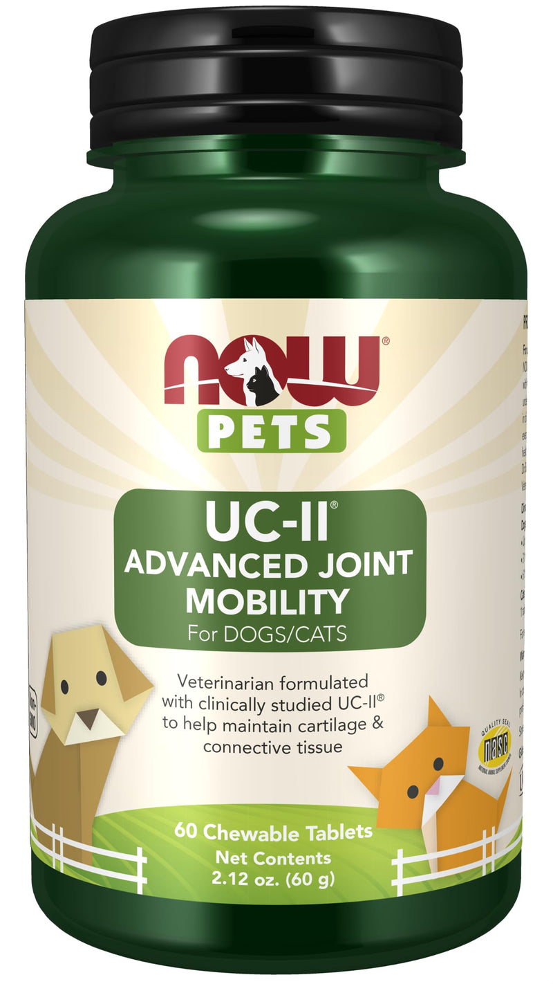 NOW Foods® Pets, UC-II® Advanced Joint Mobility for Dogs and Cats, Veterinarian formulated, Help Maintain Cartilage and Connective Tissue*, 60 Chewable Tablets (60 Grams) - PawsPlanet Australia