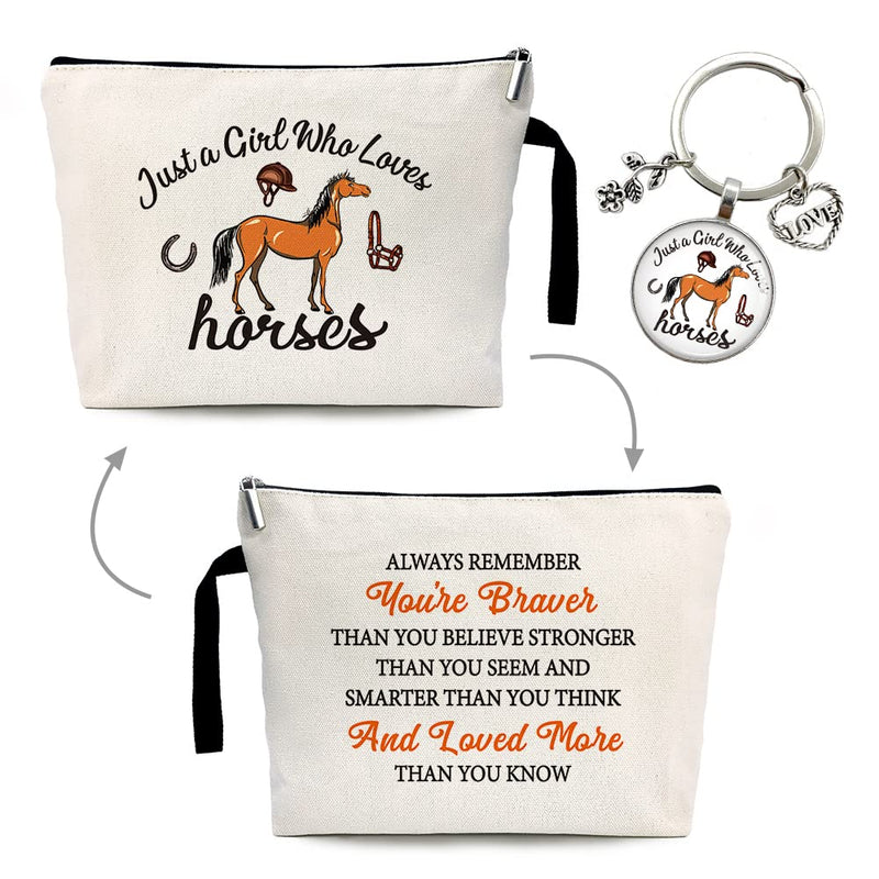 Just a Girl Who Loves Horses Cosmetic Bag，Horses Lover Gifts，Equestrian Gifts for Girls，Horse Lover，Equestrian Travel Cosmetic Bag，Equestrian Gifts，Horseshoe Gift，Horse Cosmetic Bag - BeesActive Australia