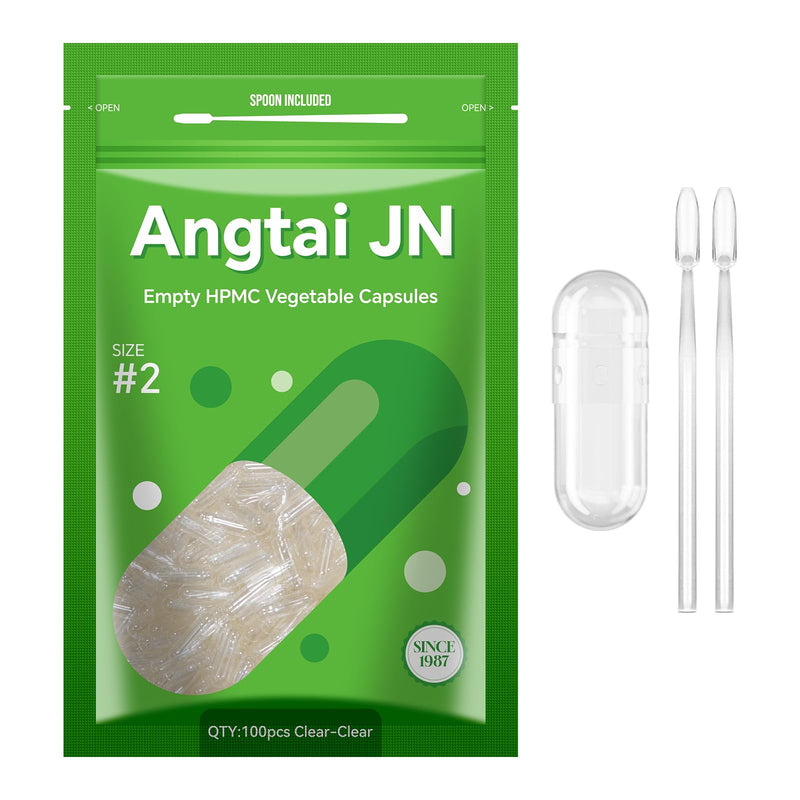 Vegan Empty Pill Capsules Size 2 Plant Based Clear (100 Count) Gluten Free, Non-GMO, Halal Certified Caps Filling Kit with 2 Spoons for Vegetarian DIY Your Own Supplements 100 Count (Pack of 1)