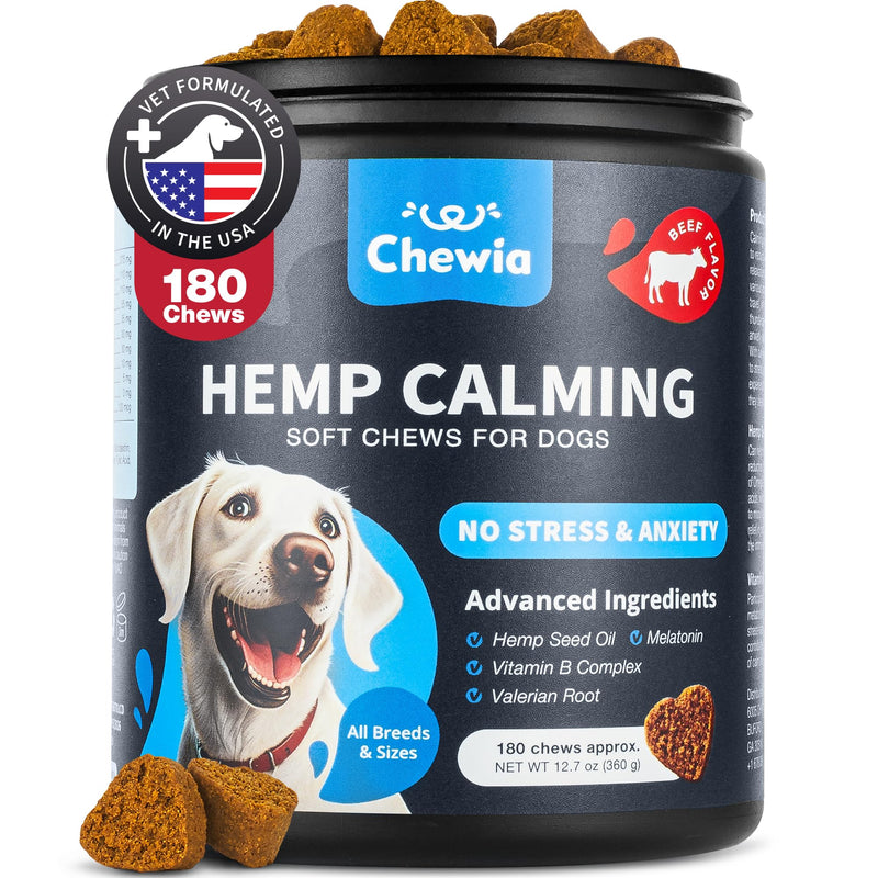 Hemp Calming Chews for Dogs - Dog Calming Treats - Anxiety Relief for Dogs with L-Theanine, Chamomile Extract, Valerian Root - Dog Anxiety Relief for Travel, Vet Visits, Thunderstorms, Nail Trimming - PawsPlanet Australia