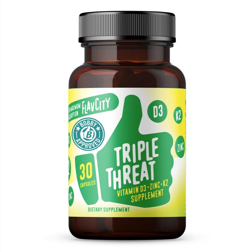 FlavCity Vitamin D3, K2 & Zinc - Triple Threat Supplement - Daily or Seasonal Immune Support - Vitamin D with K2 for Enhanced Absorption - Promote Healthy Bones & Skin (30 Capsules) Triple Threat Vitamin D