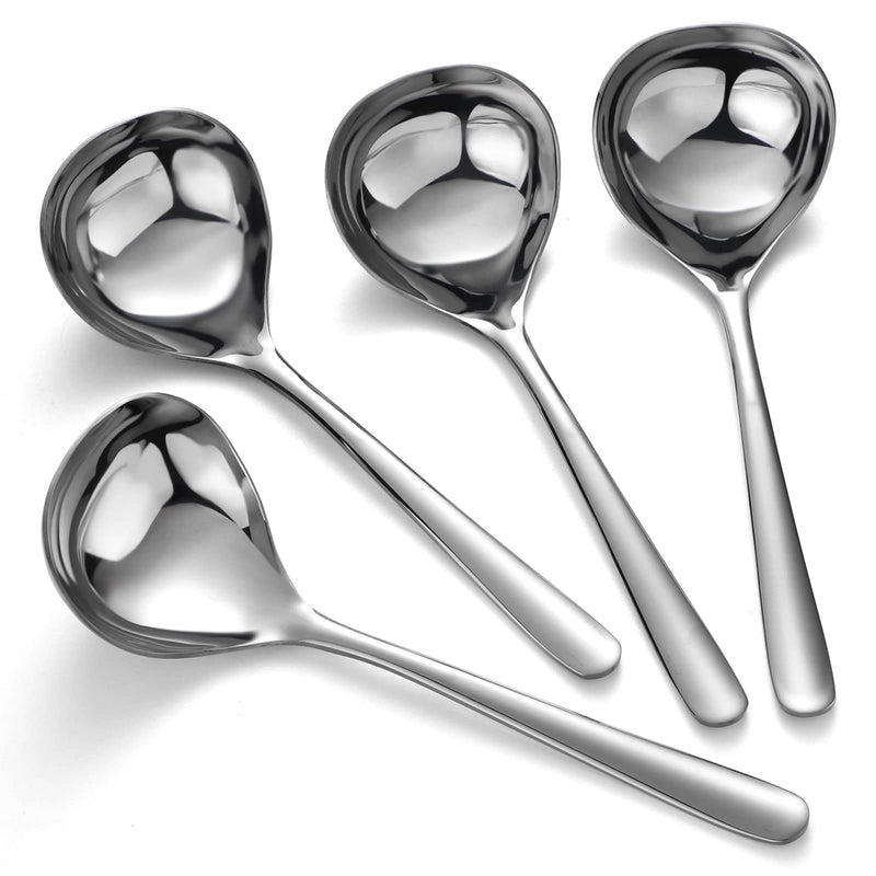 Soup Spoons Stainless Steel Ramen Spoon Set of 4 Heavy Duty Big Spoon Mirror Polished Asian Soup Spoons (Short Handle) Short Handle - BeesActive Australia
