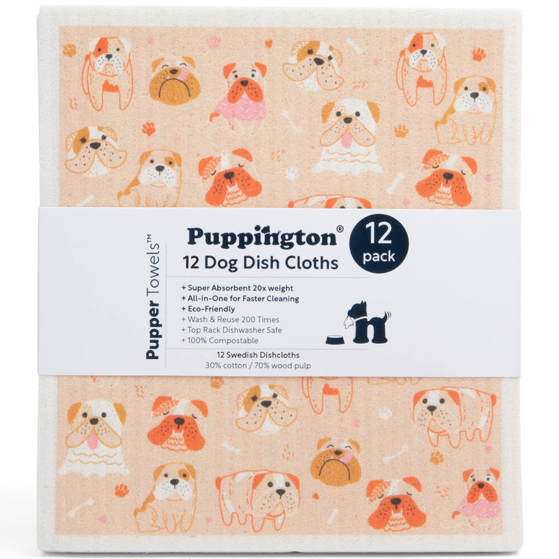 Puppington Pupper Towels 12 Pack Swedish Dishcloths for Kitchen - Dog Dish Towels - Swedish Dish Cloths for Kitchen - Dog Mom Gifts for Women - Eco Friendly (12 Breeds) 12 Pack Top Breeds Multi - BeesActive Australia