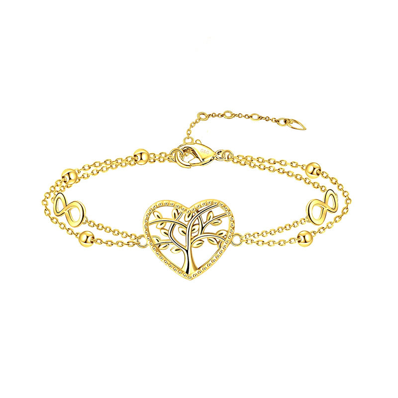 G&GEMSJEW Heart Ankle Bracelet for Women, 14K Gold Plated Handmade Dainty Layered Rhinestone Anklet Gold Beaded Chain Anklet 10", Cubic Zirconia Summer Beach Foot Chain Ankle, Multi-color Optional Gold Tree of Life - BeesActive Australia