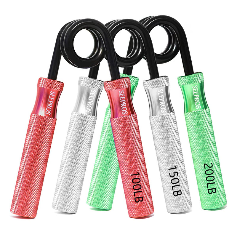 Grip Strength Trainer, 100LB-300LB Metal Hand Grip Strengthener, Non-Slip Heavy-Duty Finger & Forearm Exerciser, Hand Gripper for Athletes, Hand Rehabilitation Exercising 3 Pack, 100+150+200LB