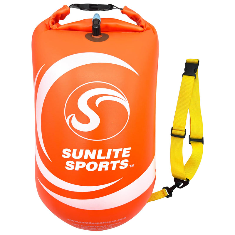 Sunlite Sports Swim Buoy Premium Quality, Highly Visible Waterproof Safety Marine Float Training for Open Water Swimming, for Swimmers, Triatheletes, Kayakers, Snorkelers, Throwable Flotation Device for Adults Two-in-One Swim Buoy/Dry Bag 20L