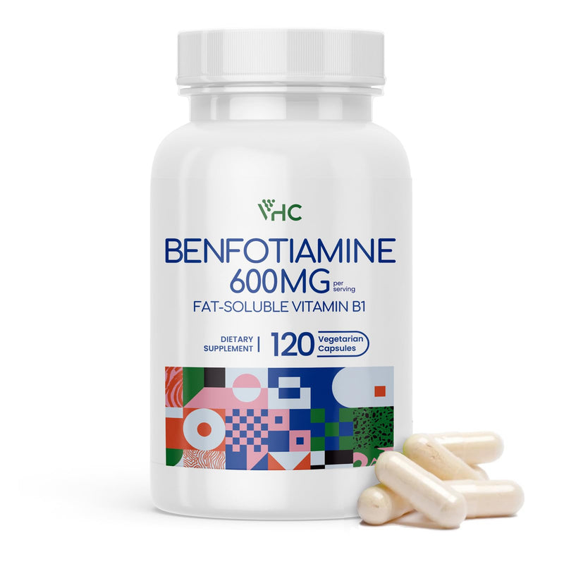 VHC Vitamin B1 Benfotiamine 600mg Supplement- 5X Time Fat-Soluble Thiamine Vitamin B1- Max Boost Bioavailable Thiamine B1 Levels Veggie Capsules,Non-GMO, Soy Free- Made in USA (120 Counts) 120 Counts