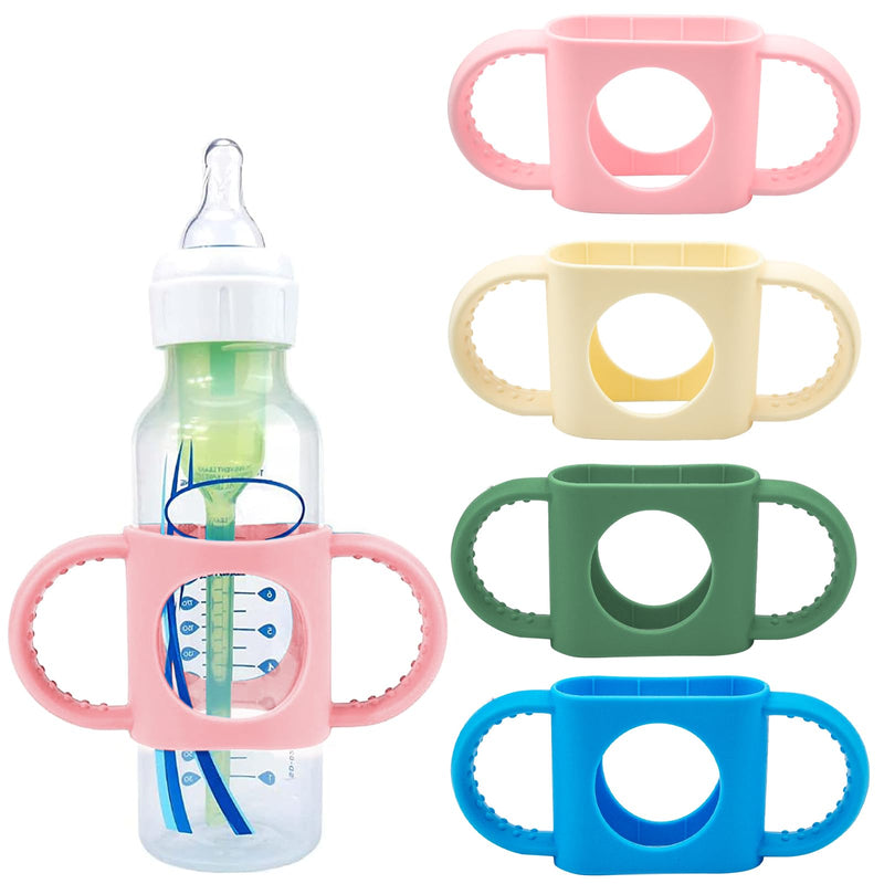 4 Pack Baby Bottle Handles Compatible with Dr Brown Baby Bottles Soft Silicone Narrow Baby Bottles Handles Non-Slip Easy Grip Handles Dishwasher Safe (White, Pink, Blue, Green) 4 pcs - BeesActive Australia