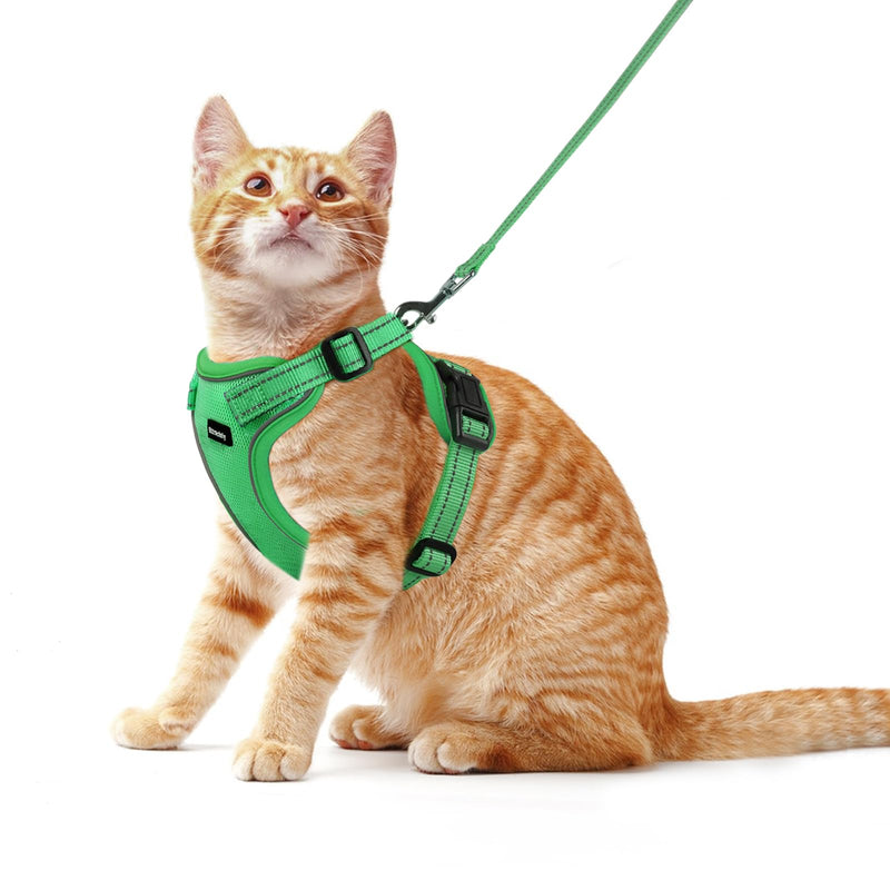 Rttochfy Cat Harness and Leash Set, Adjustable and Reflective Cat Vest, Escape Proof Kitten Harness, Easy to Put on with 3 Buckles for Cats Walking (Green, M (Chest: 15.5" - 18.5")) M (Chest: 15.5" - 18.5") Green - BeesActive Australia
