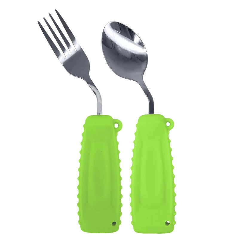 Adaptive Utensils Spoon & Fork Easy to Hold for Independent Eating, Weighted Utensils for Hand Tremors (Green Spoon & Fork Right Hand) 1 Set Green Spoon & Fork Right Hand - BeesActive Australia