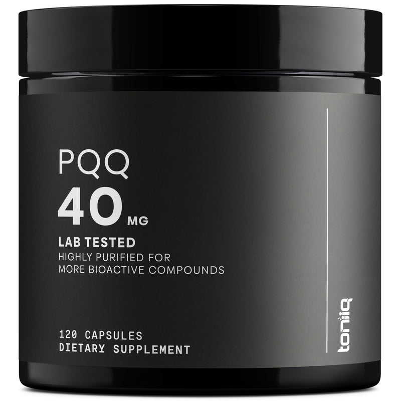 Toniiq 99%+ 40mg Supplement – Ultra High Purity PQQ 40mg | Concentrated Formula - PQQ 40 mg 120 Capsules - Pyrroloquinoline Quinone Supplement - 1 Capsule Serving - Vegetarian Capsules
