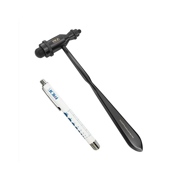 MDF Instruments Tromner Neurological Reflex Hammer with Pointed Tip Handle for cutaneous and Superficial responses with MDF LUMiNiX Illuminator Medical Professional Diagnostic Penlight
