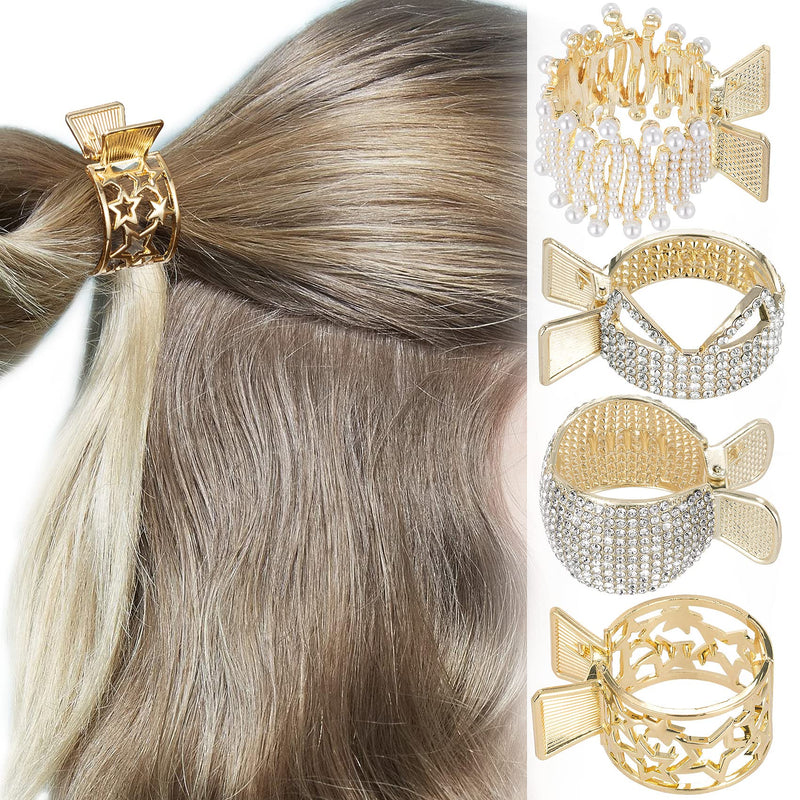 HINZIC 4 Styles Non-Slip High Ponytail Hair Clips Rhinestone Styling Claws Buns Holder Large Glittering Crystal Banana Pins Accessories for Women Girls Thick Long Hair Style 1 - BeesActive Australia