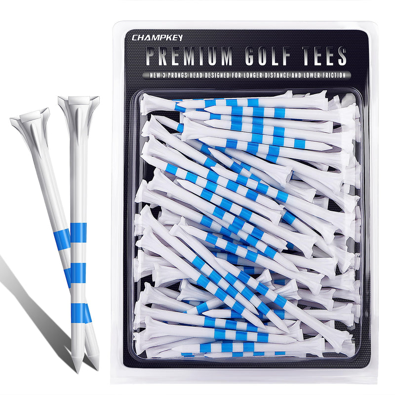 CHAMPKEY Premium 3 Prongs Golf Tees 50 Pack or 100 Pack - Low Friction and Resistance Golf Plastic Tees - Improve Swing Accuracy and Distance 3-1/4" - BeesActive Australia