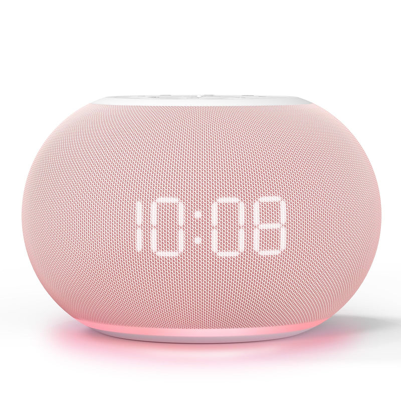 Reacher Auto Dimmable Sound Machine Alarm Clock with Night Lights, 20 Soothing Sounds, Sleep Timer, Precise Volume Control, Cute White Noise Soother for Girls, Kids, Bedrooms, Office Pink