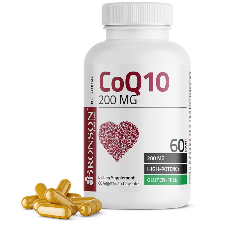 Bronson CoQ10 200 mg (Ubiquinone), High Potency, 60 Vegetarian Capsules | Cellular Energy Production, Powerful Antioxidant & Healthy Heart Function Support 60 Count (Pack of 1)
