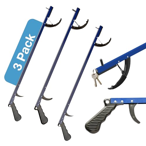 Sammons Preston Reacher, 26" Lightweight Grabber Reacher Tool with Magnetic Tip, Ergonomic Grip & Claw Jaw, Portable Reaching Aid for Seniors, Daily Living & Home Use, Standard Blue, 3 pack 26" Standard, Blue