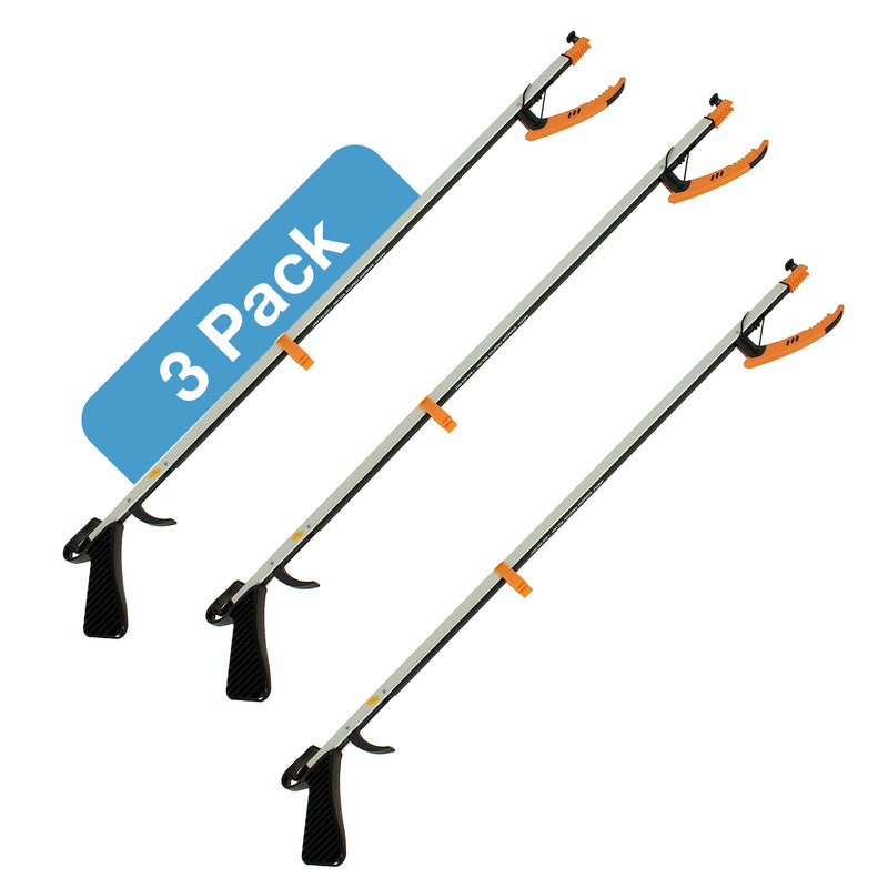 Sammons Preston Easireach II Reacher, 32" Ergonomic Reaching Aid with Magnet, Lightweight 8 oz. Magnetic Grabber Tool & Reaching Claw, Aluminum Trash Pickup, Lightbulb Remover, & Garden Nabber, 3 Pack 32" Long