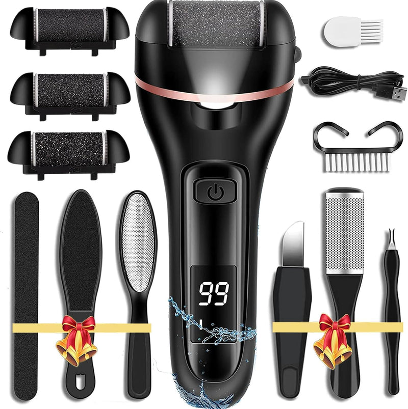 Callus Remover for Feet, 13-in-1 Professional Pedicure Tools Foot Care Kit, Foot Scrubber Electric Feet File Pedi for Hard Cracked Dry Dead Skin, 3 Rollers, 2 Speed, Battery Display (Black) Black - BeesActive Australia