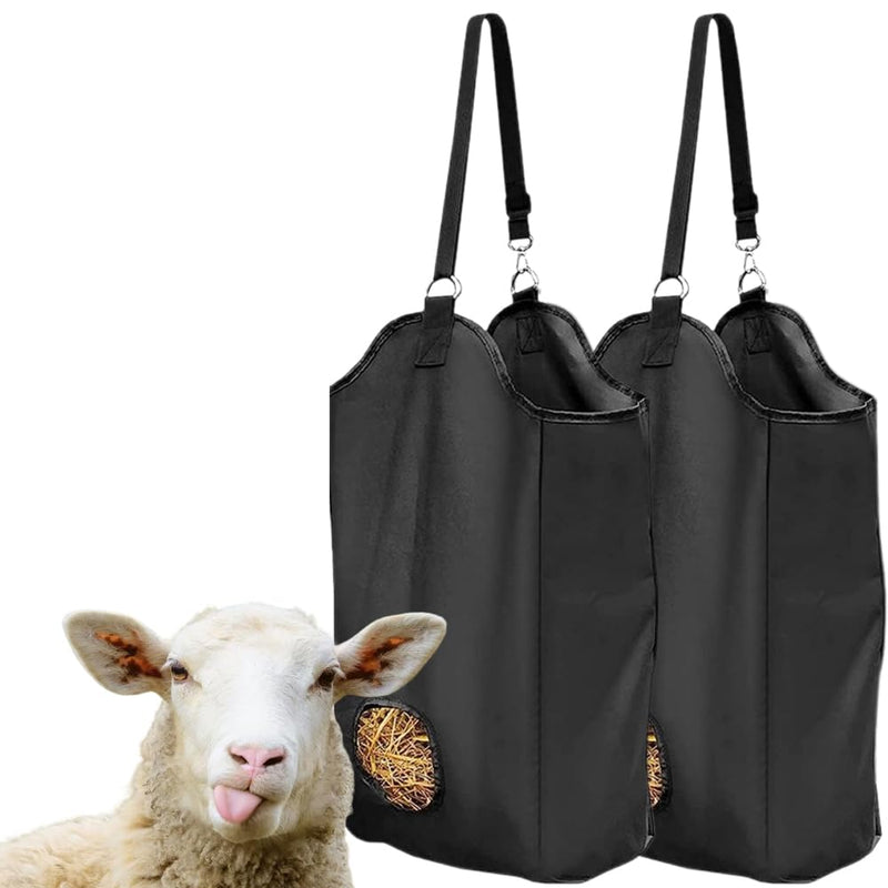 2 Pcs Hay Feeder for Goat, Nylon Goat Feeder, Slow Feed Hay Bag Less Hay Waste Tote Bag with Metal Ring and Adjustable Strap for Sheep Horses Paddock (Black) - BeesActive Australia