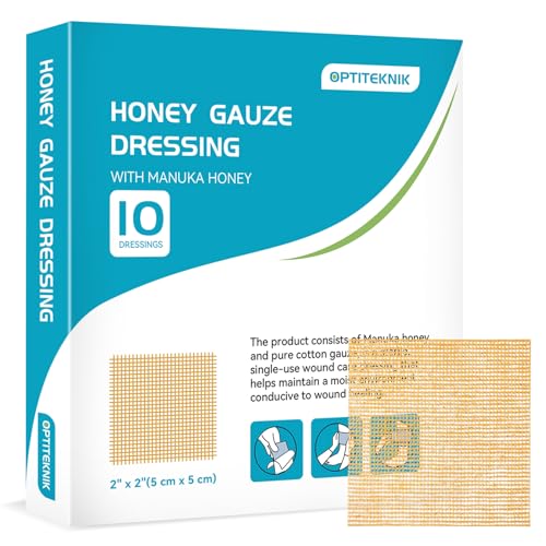 Manuka Honey Gauze Dressing 2"x2" Pack of 10, Manuka Honey Wound Care Bandage for Cuts, Scalds and Burns, Wound Dressing Products