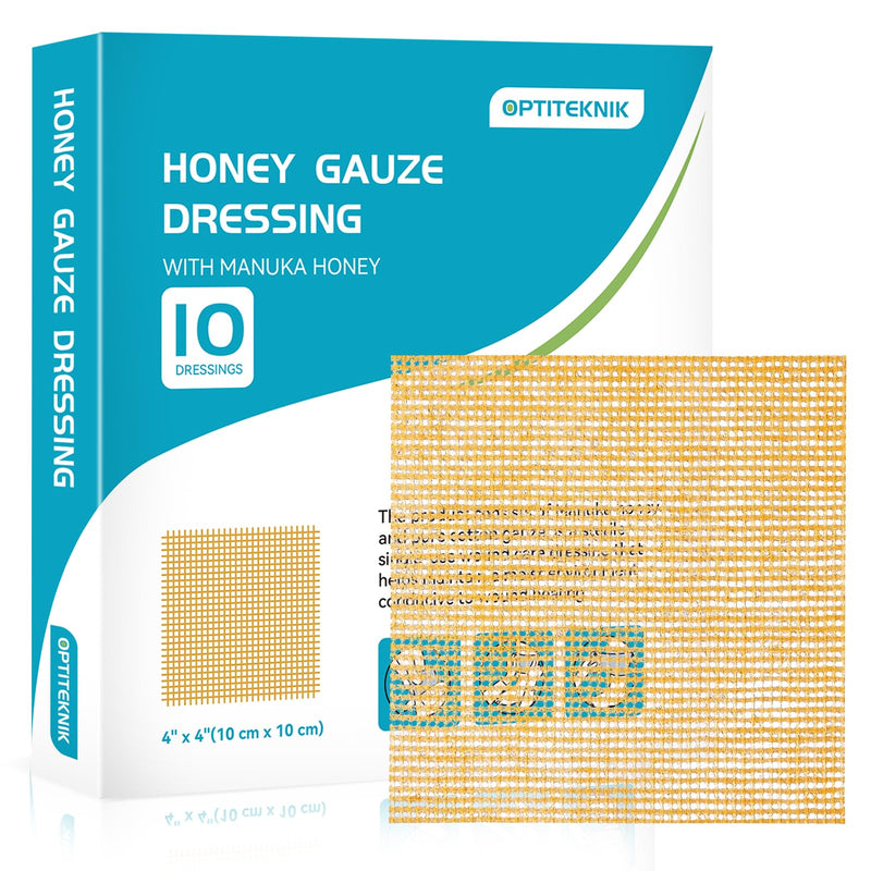 Manuka Honey Gauze Dressing 4"x4"(Pack of 10), Manuka Honey Wound Care Bandage for Cuts, Scalds and Burns, Wound Dressing Products 4"x4" pack of 10