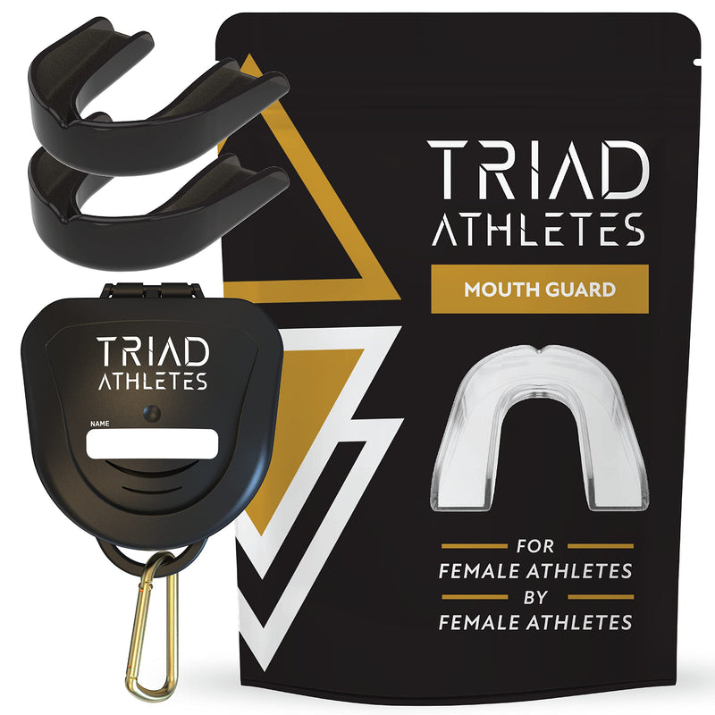 Triad Athletes Sports Mouth Guard for Female Athletes, 2 Pack (Black Out) Custom Fit, Protection for Adults, with Ventilated Case Adult Black Out - BeesActive Australia