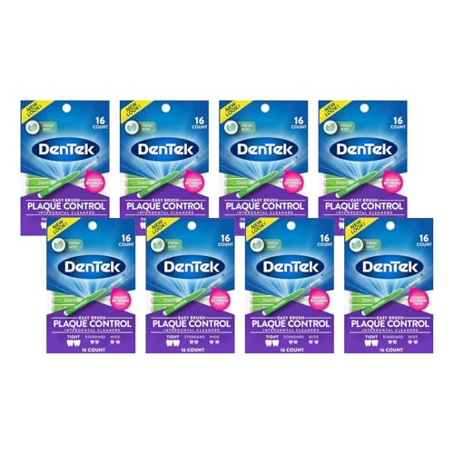 DenTek Easy Brush Interdental Cleaners, Tight Between Teeth Brushes, Plaque Control, Dental Picks for Oral Care, Fresh Mint, 16 Count (Pack of 8) 16 Count (Pack of 8)