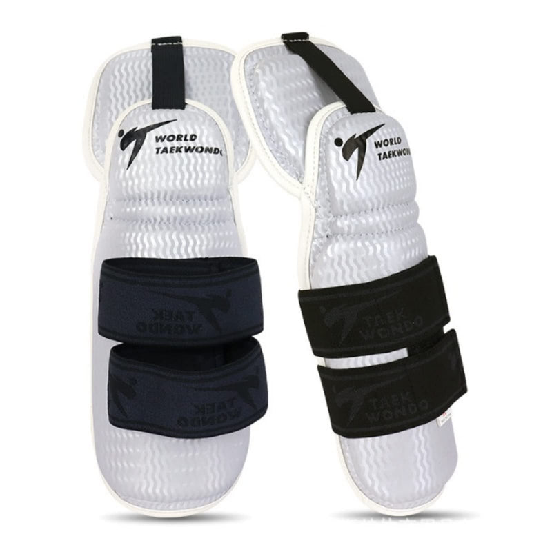 Taekwondo Shin Protector Forearm Elbow Arm Guards, WT MMA Martial Arts Kickboxing Karate Sparring Muay Thi Training Match Gym School Academy for Men Women Kids White Elbow Guards Large