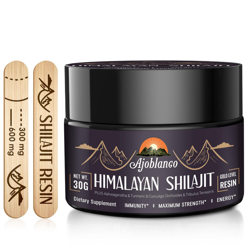Ajoblanco 600mg Shilajit Pure Himalayan Organic Shilajit Resin - Himalayan Shilajit Resin with Organic Ayurvedic Blend in High Potency for Energy, Strength & Immunity, 30 Grams 1 Ounce (Pack of 1) - BeesActive Australia
