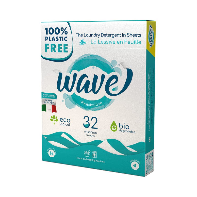 Wave Washing - Laundry Detergent in Sheets - 100% PLASTIC FREE - Made in Italy - Ecological - Biodegradable - Compostable Clean Breeze 32 Count (Pack of 1) - BeesActive Australia