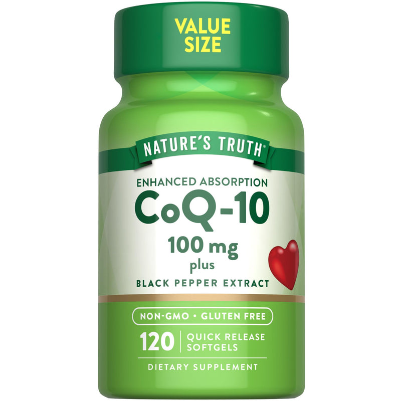 Nature's Truth CoQ10 100mg | 120 Softgels | High Absorption | Non-GMO & Gluten Free Coenzyme Supplement | with Black Pepper Extract