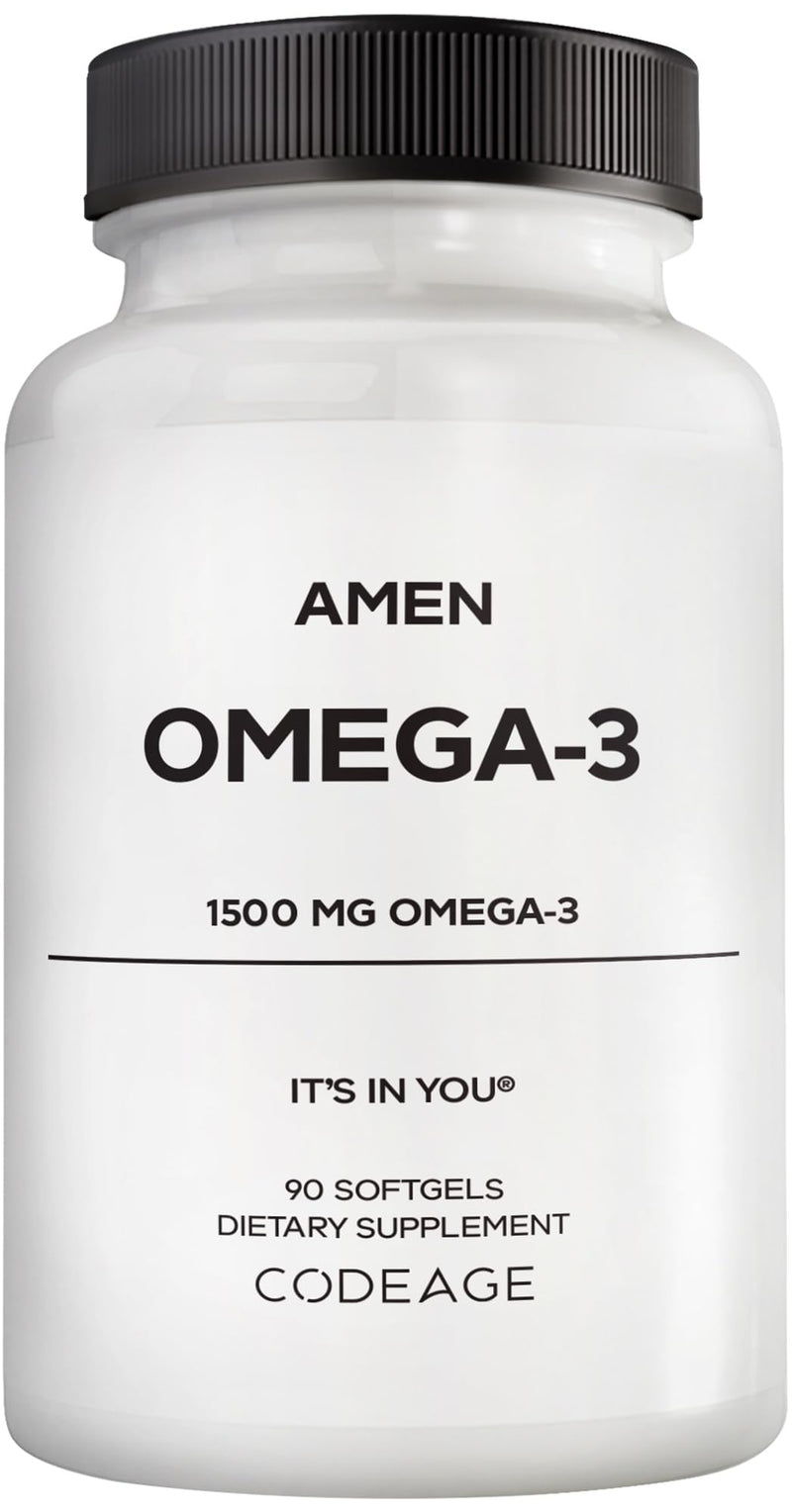 Amen Omega-3 Fish Oil 1500mg, EPA & DHA, High Potency, 90 Softgels | Fish oil 1500mg with EPA & DHA fatty acids. High-potency daily omega-3. 45-day supply. Non-GMO.