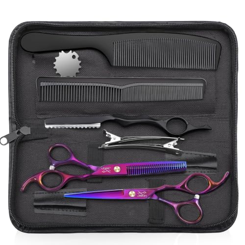 JASON Hair Cutting Scissors Set - 10 PCS Professional Haircut Shears Purple